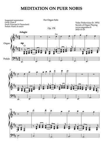 Meditation on Puer nobis, Op. 178 (Organ Solo) by Vidas Pinkevicius
