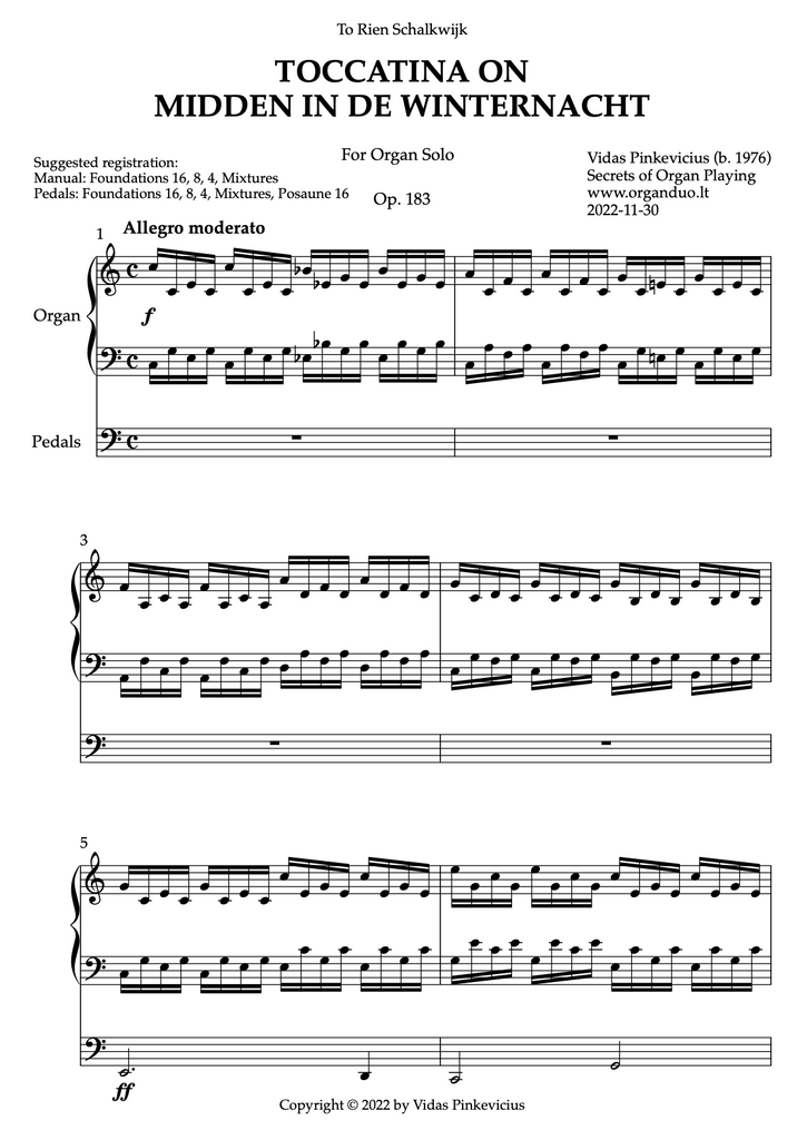 Toccatina on Midden in de Winternacht, Op. 183 (Organ Solo) by Vidas Pinkevicius
