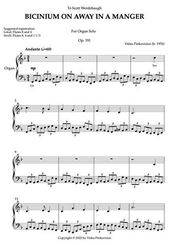 Bicinium on Away in a Manger, Op. 191 (Organ Solo) by Vidas Pinkevicius