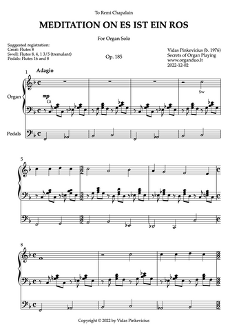 Meditation on Es ist ein Ros, Op. 185 (Organ Solo) by Vidas Pinkevicius