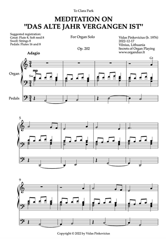 Meditation on "Das alte Jahr vergangen ist", Op. 202 (Organ Solo) by Vidas Pinkevicius