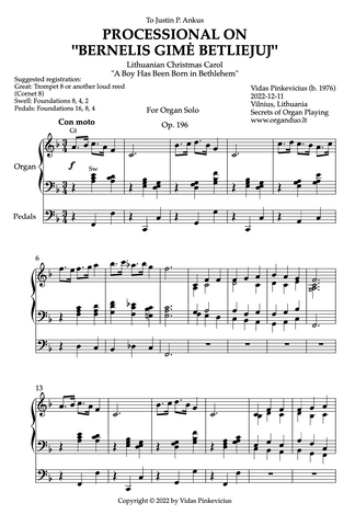 Processional on "Bernelis gimė Betliejuj", Op. 196 (Organ Solo) by Vidas Pinkevicius
