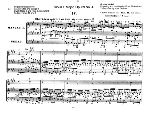 Trio in E Major, Op. 39 No. 4 by Gustav Merkel with fingering and pedaling