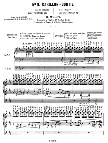 Carillon-Sortie by Henri Mulet with Fingering and Pedaling