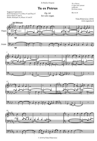 Tu es Petrus, Op. 60 (2018) for solo organ by Vidas Pinkevicius