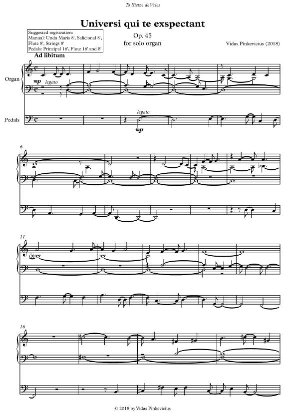 Universi qui te exspectant, Op. 45 for solo organ (2018) by Vidas Pinkevicius