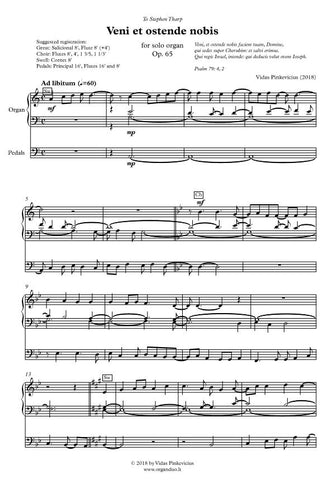 Veni et ostende nobis, Op. 65 (2018) for solo organ by Vidas Pinkevicius